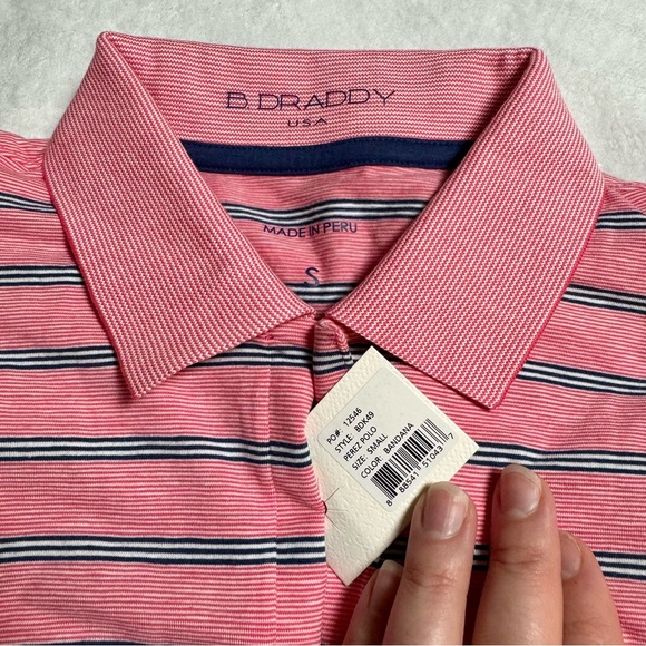 NWT B. Draddy Perez Golf Polo in Bandana Pink and Blue Stripe, Size Small - Picture 10 of 10
